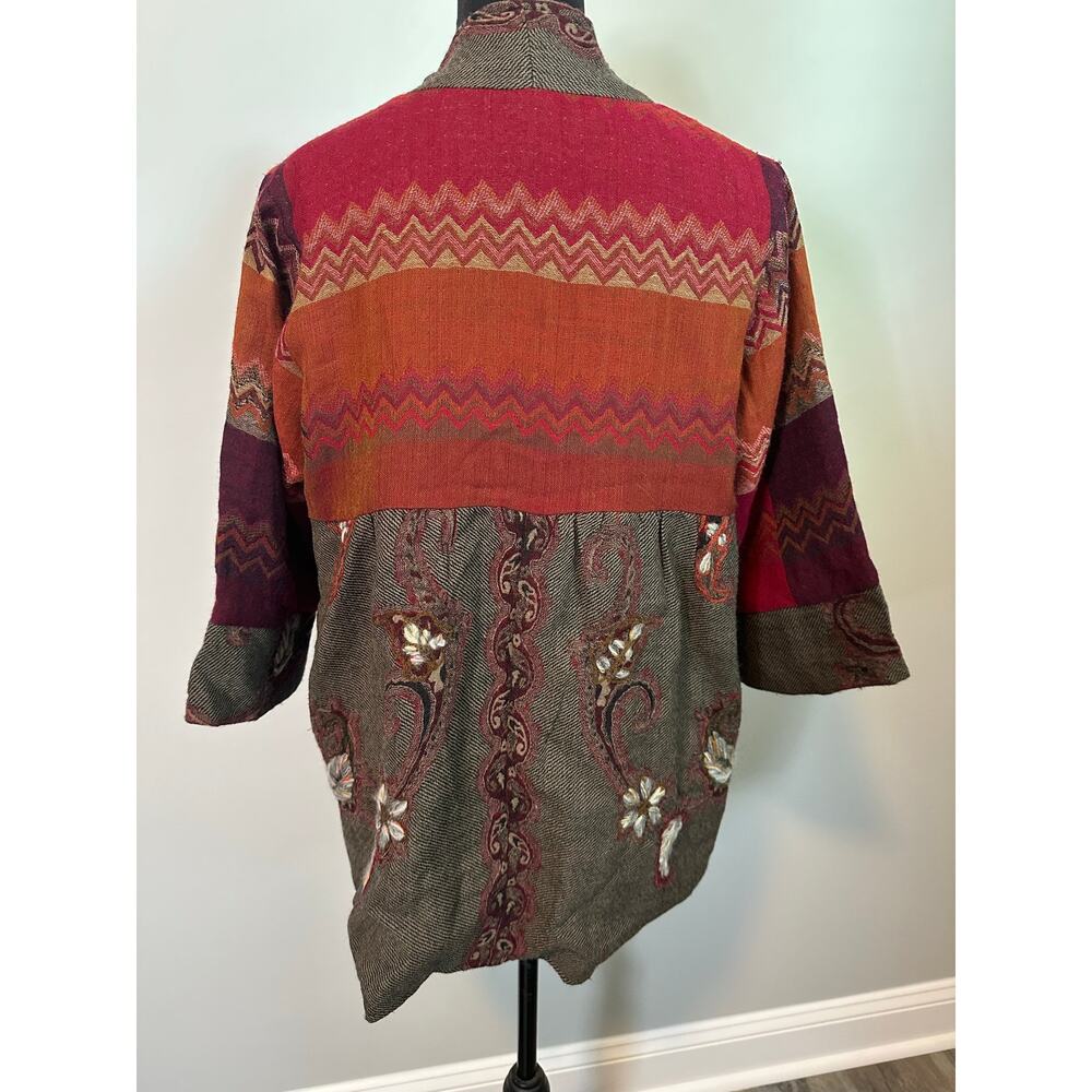 Soft Surroundings Izmir Wool Embroidered Jacket Cardigan Boho Patchwork P Med - Picture 6 of 12